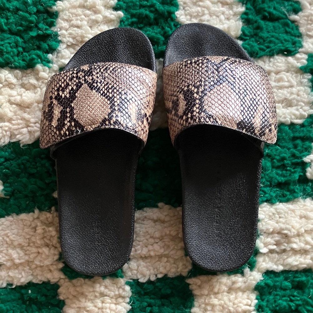 Freda Salvador Snakeprint Slip on Sandals